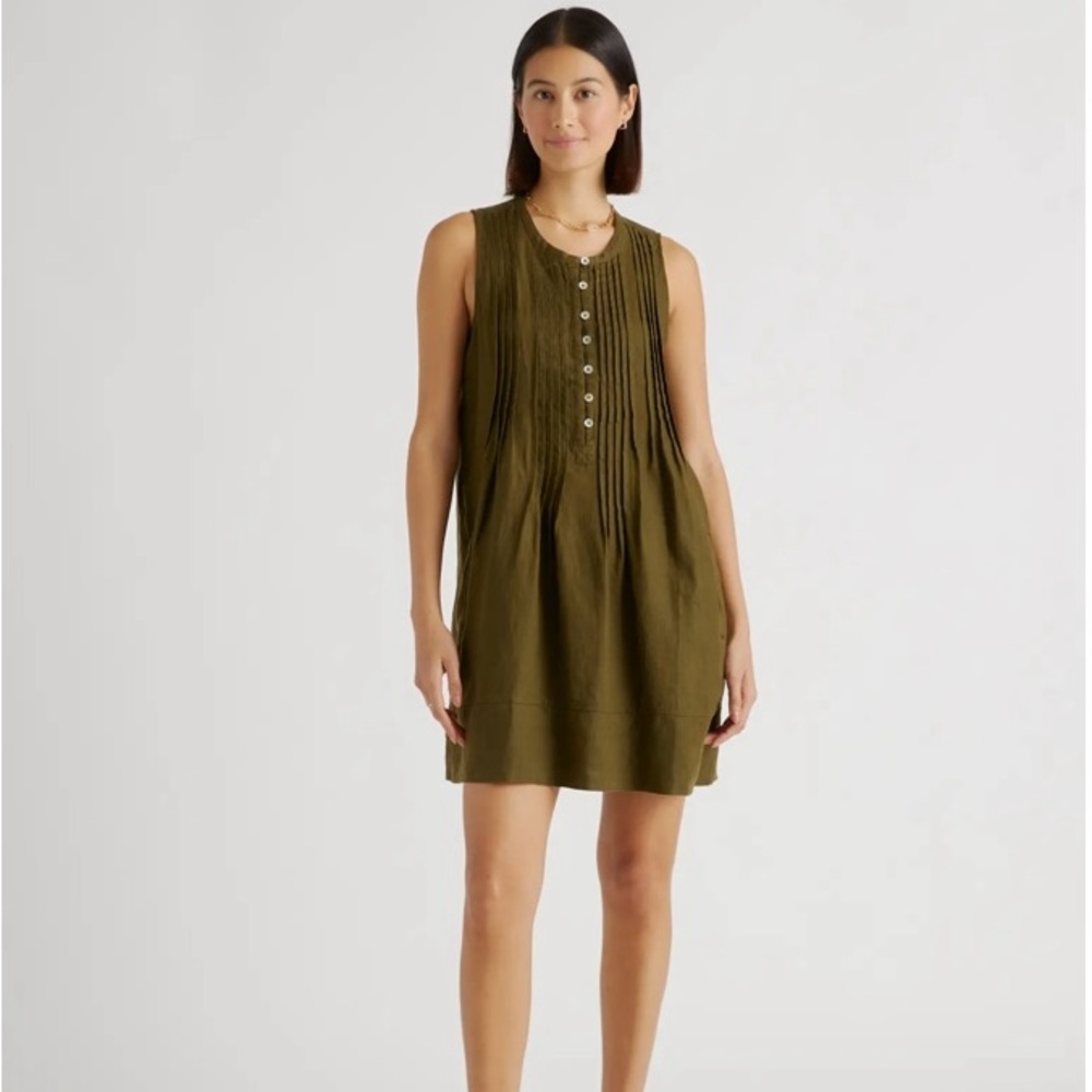 Quince linen shift dress olive S
